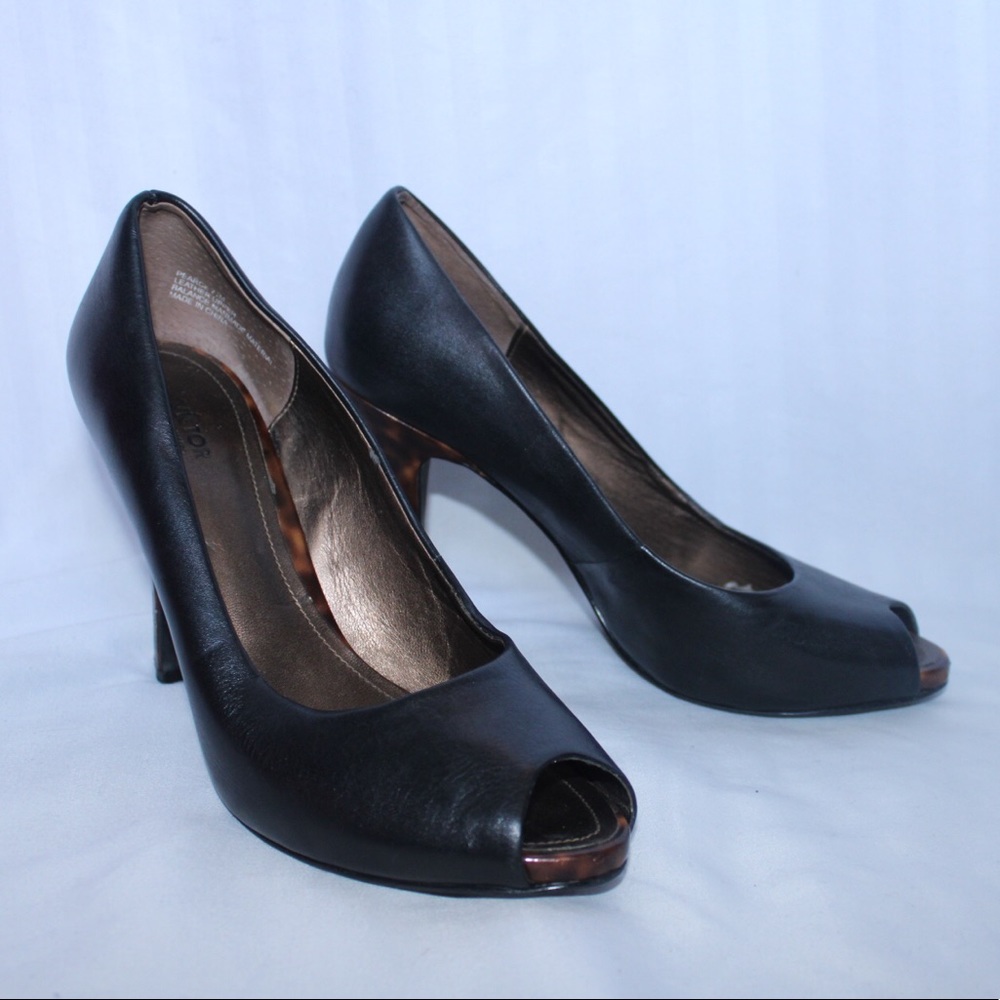 Victor black Peep Toe Heels with cheetah print